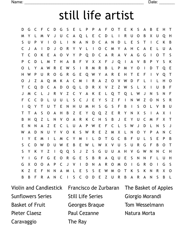 still life artist Word Search