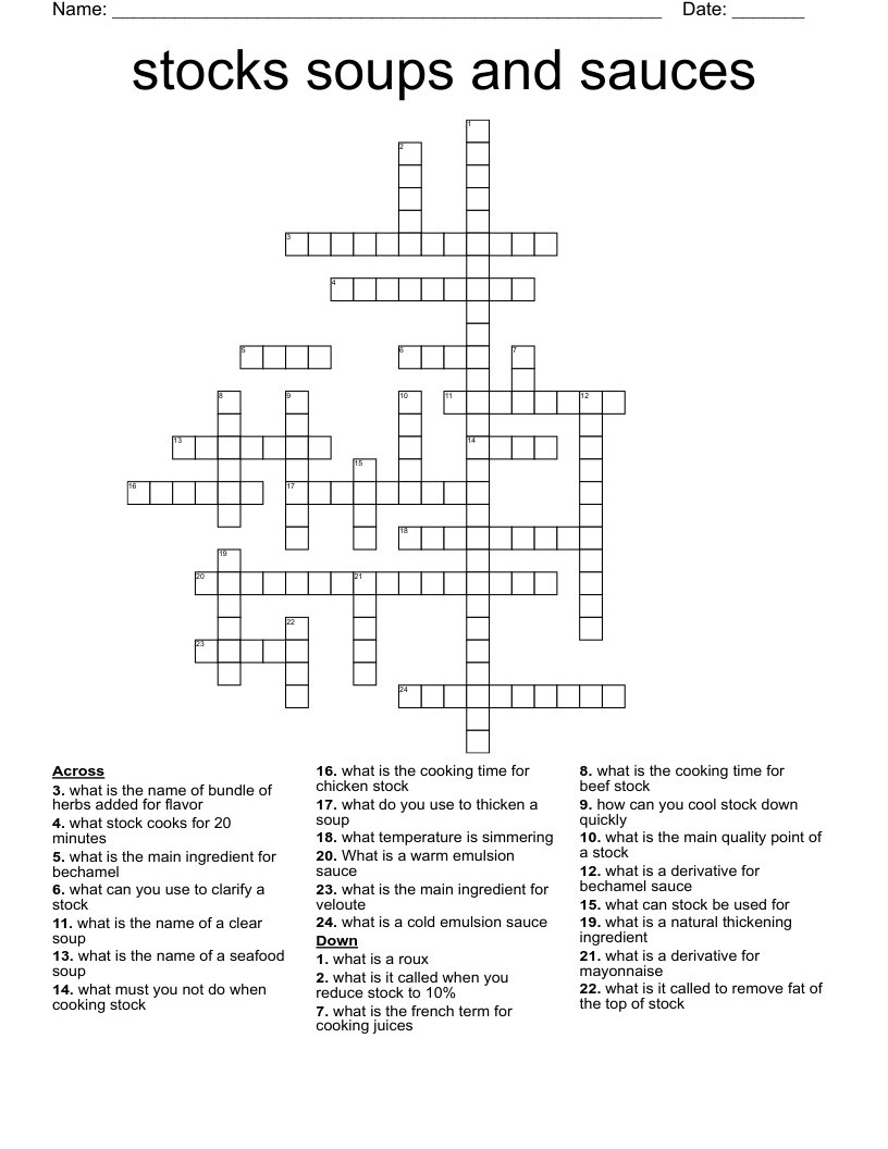 stocks soups and sauces  Crossword