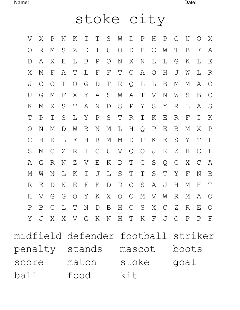 stoke city Word Search