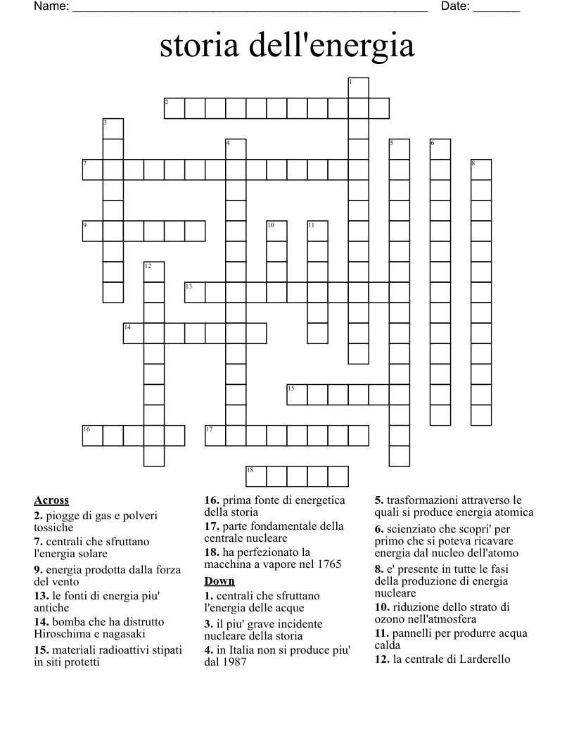 storia dell'energia Crossword
