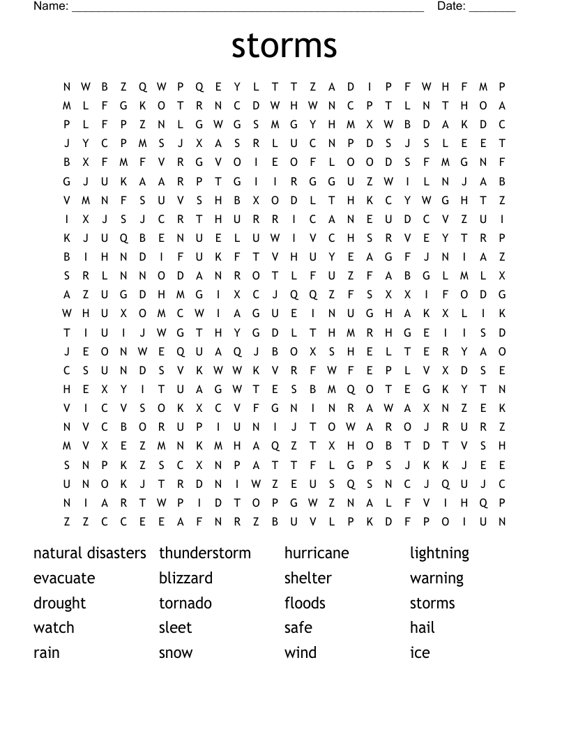 storms Word Search
