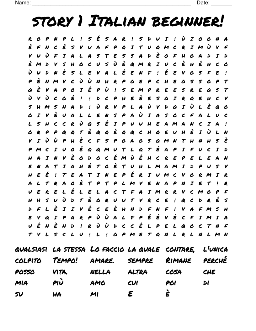 story 1 Italian beginner! Word Search