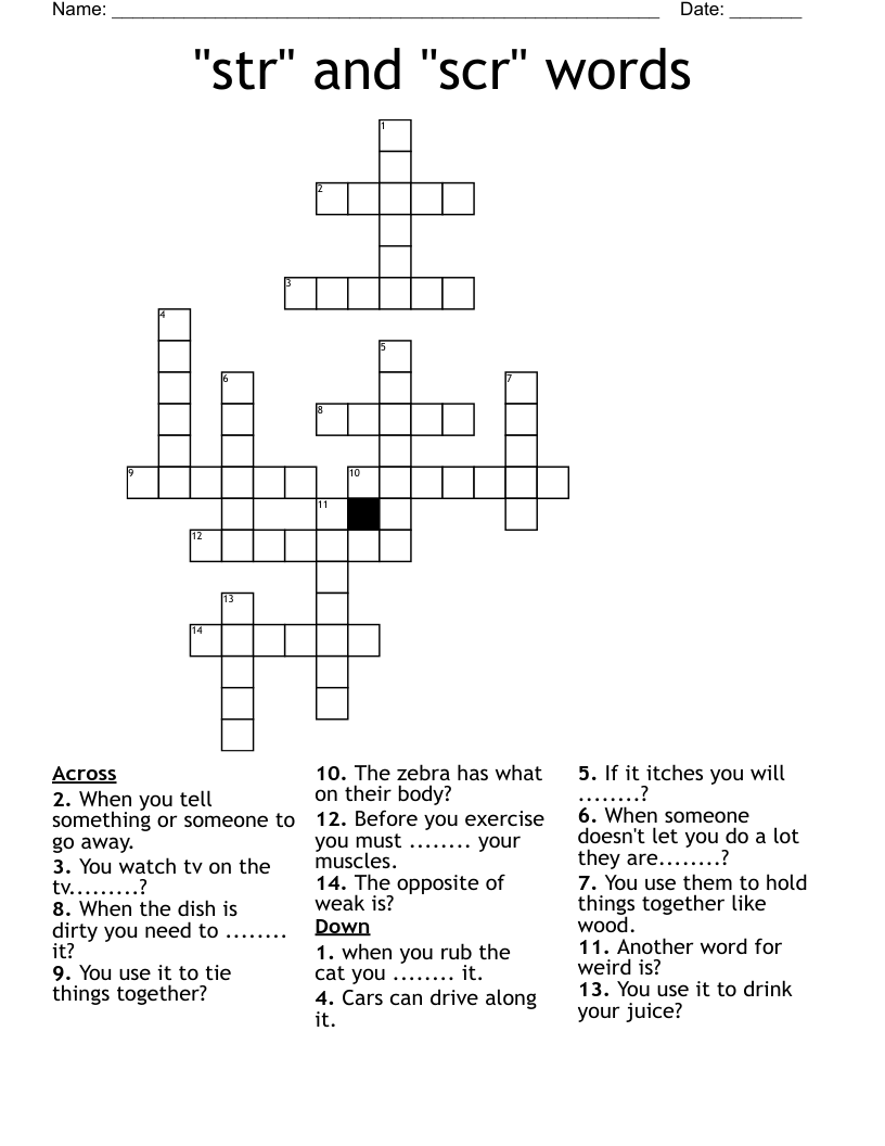 "str" and "scr" words Crossword