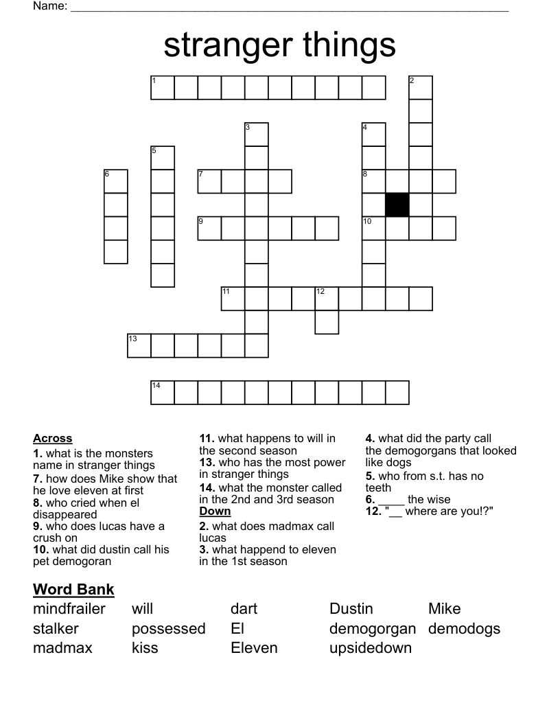 stranger things Crossword