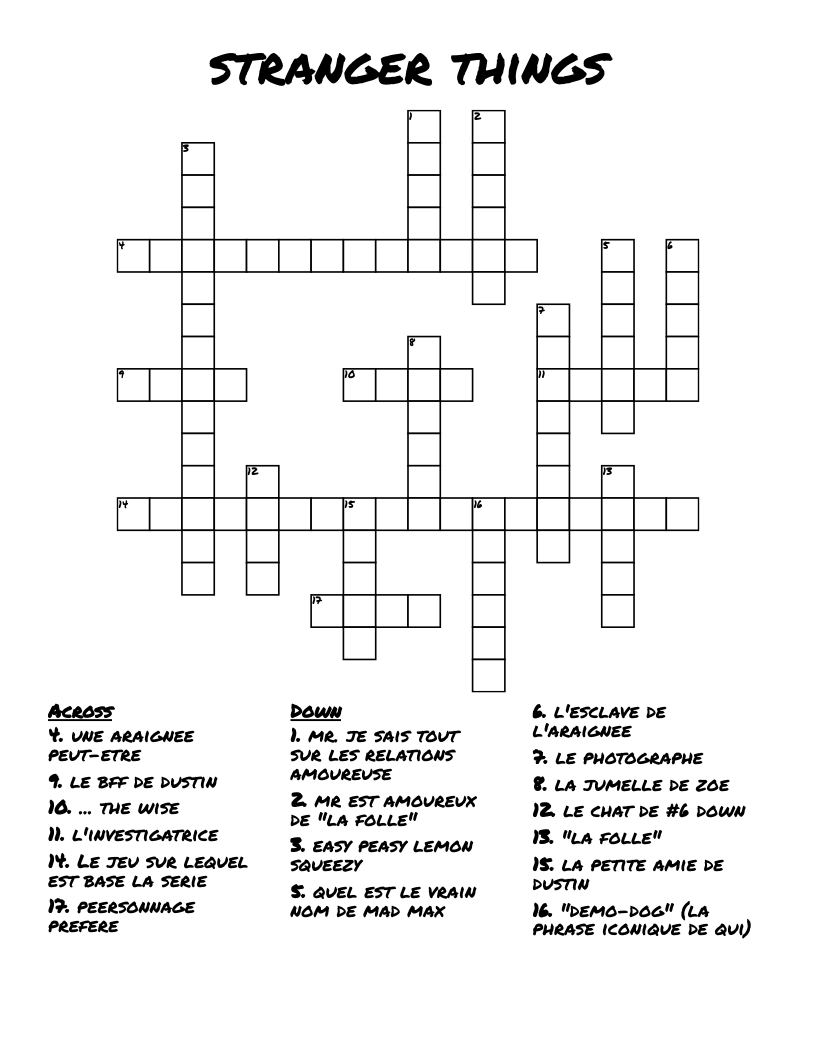 stranger things Crossword
