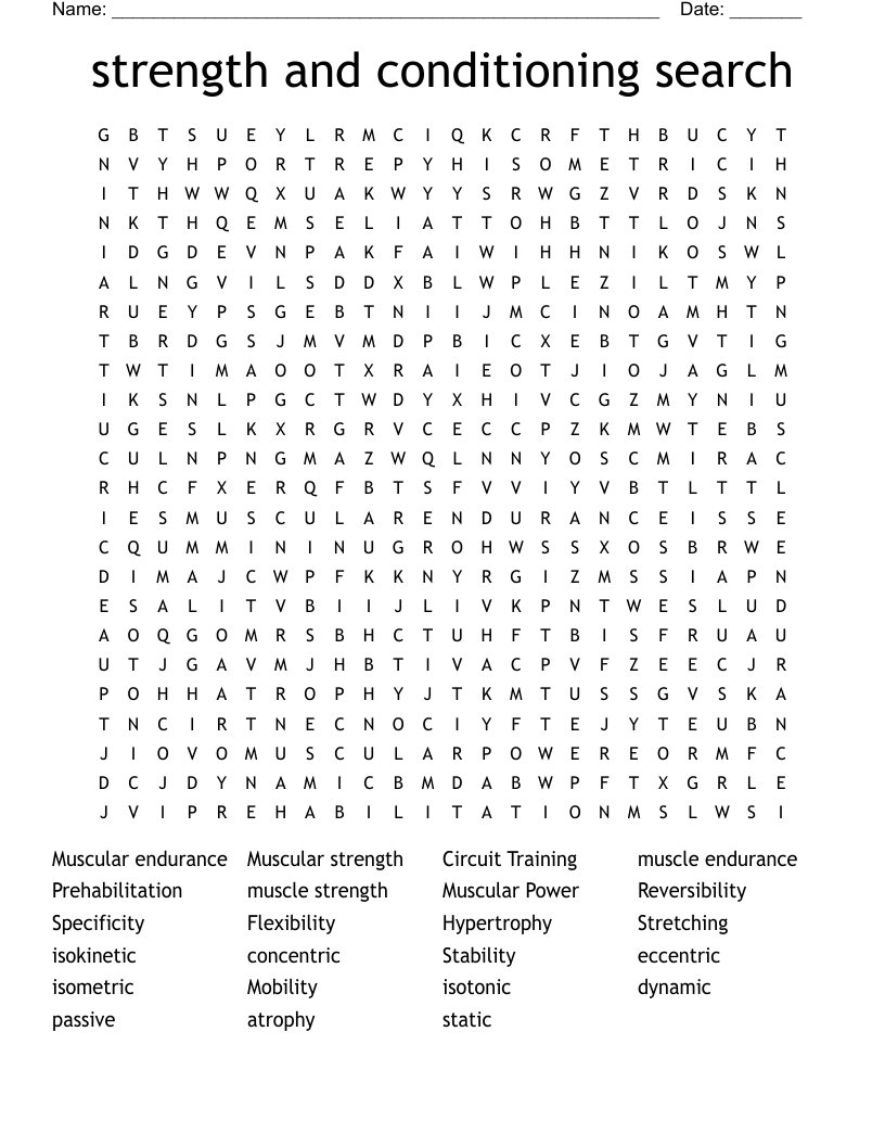 strength and conditioning search Word Search