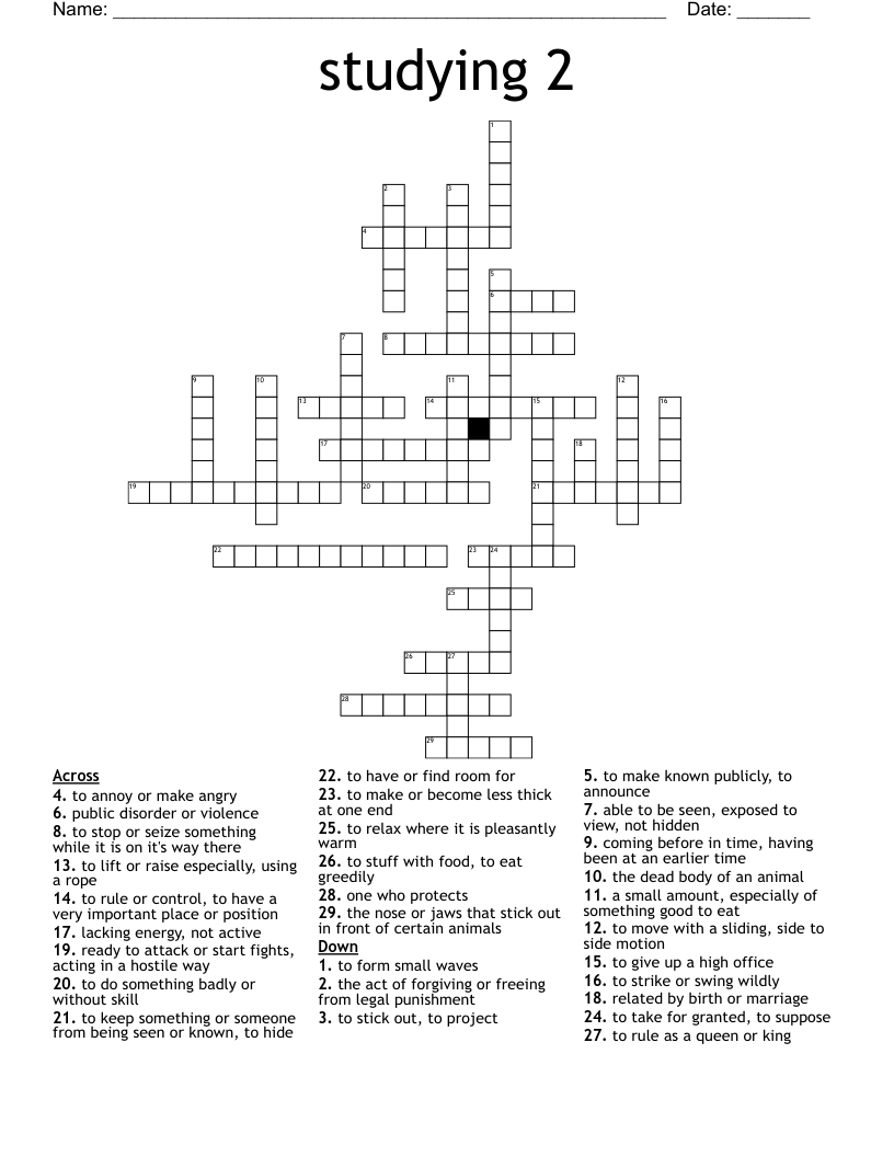 studying 2 Crossword