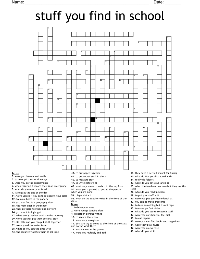 stuff you find in school Crossword