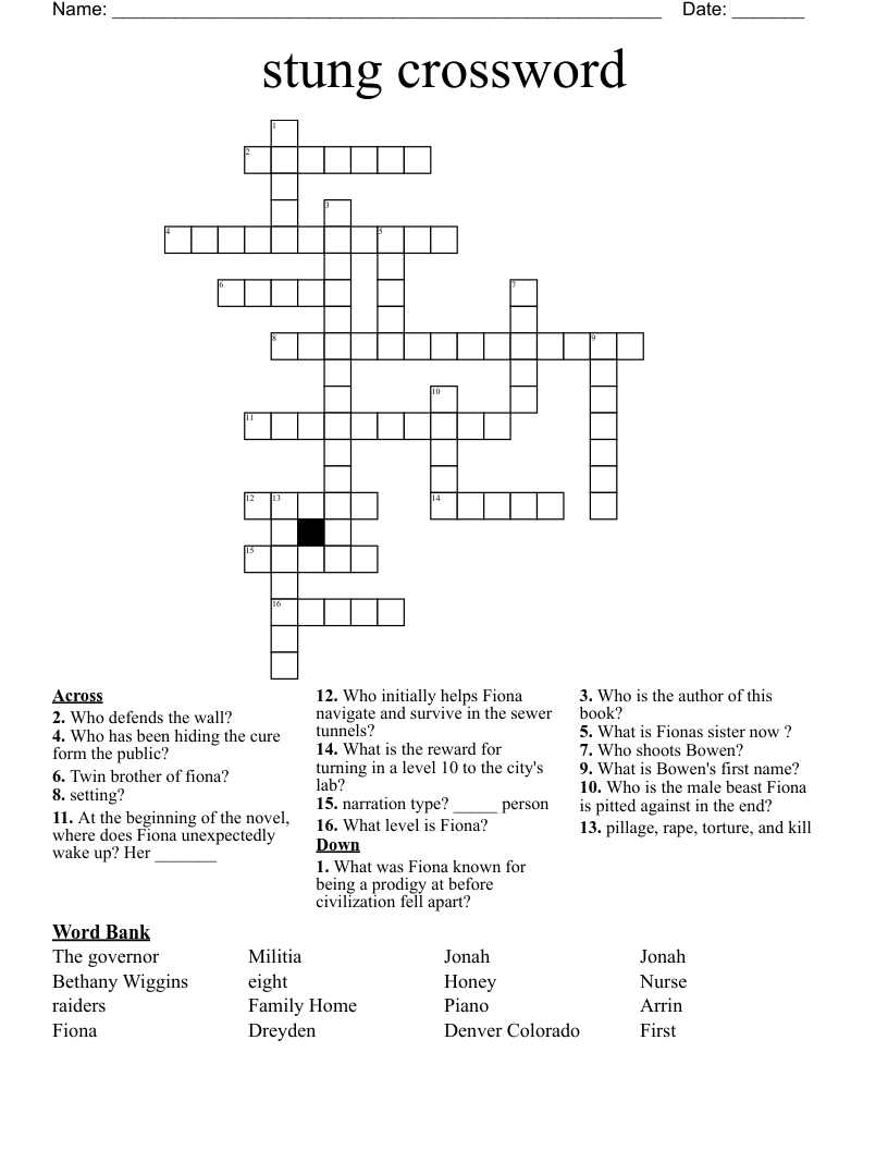 stung crossword