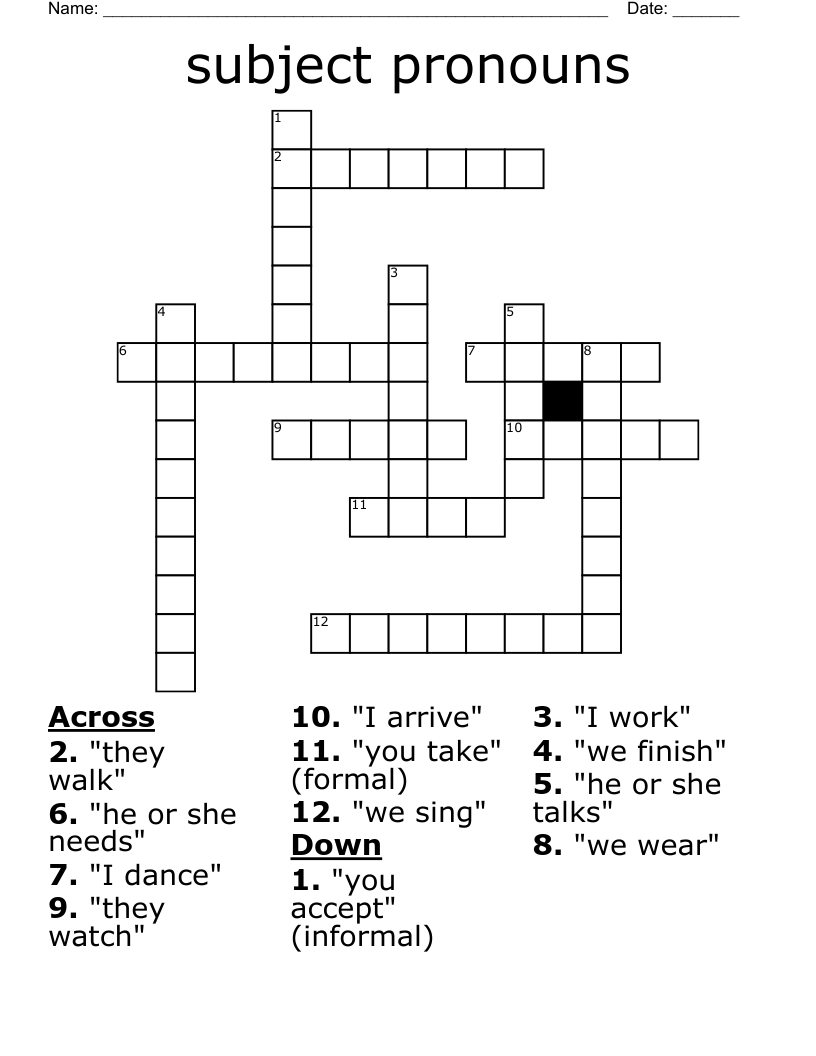 subject pronouns Crossword