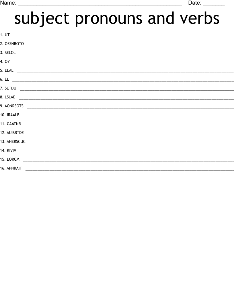 subject pronouns and verbs Word Scramble