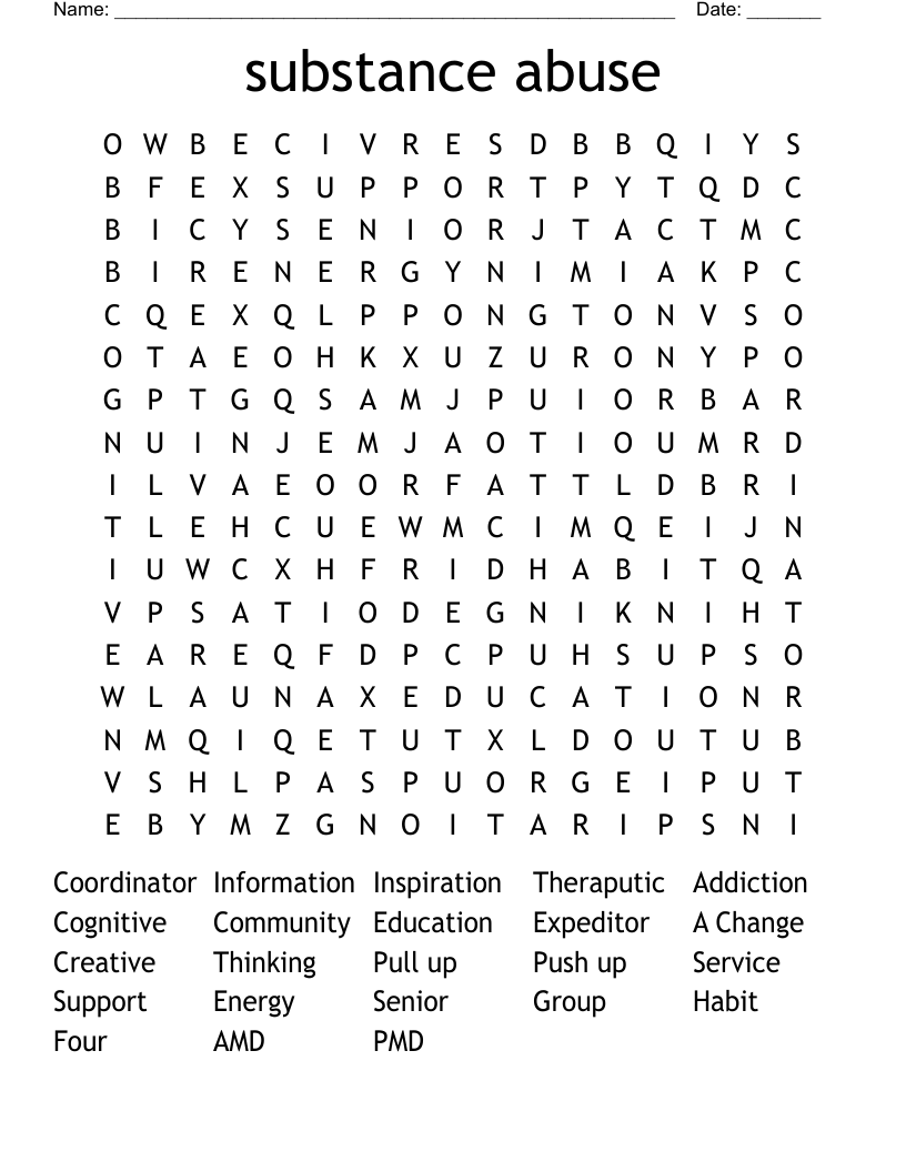 substance abuse Word Search