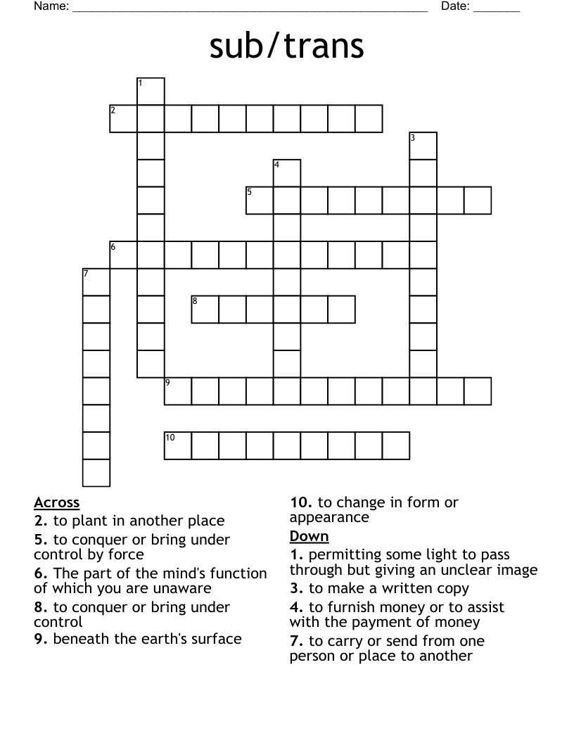 sub/trans Crossword