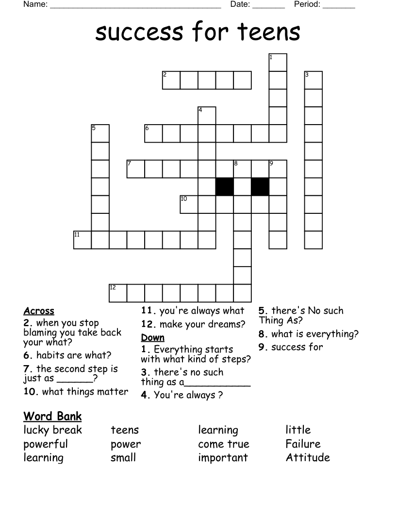 success for teens Crossword