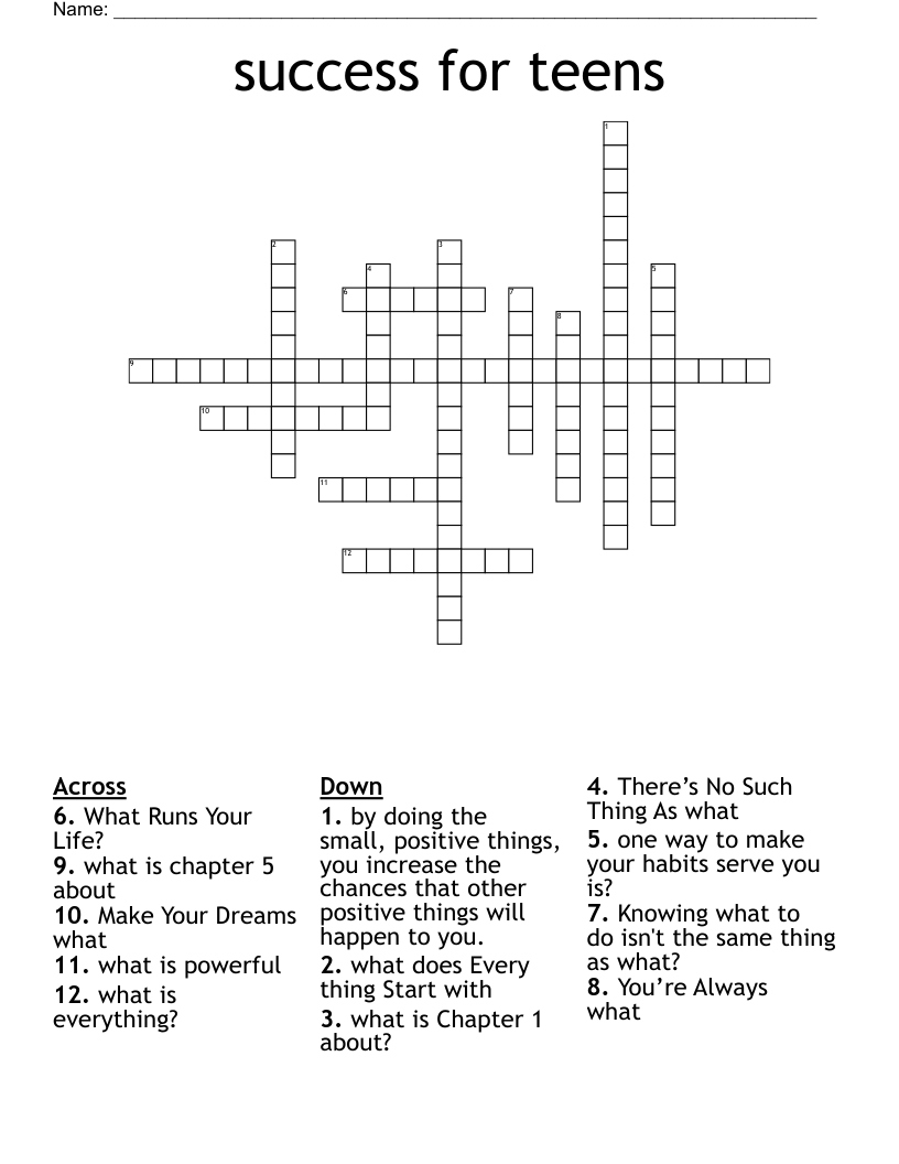 success for teens Crossword