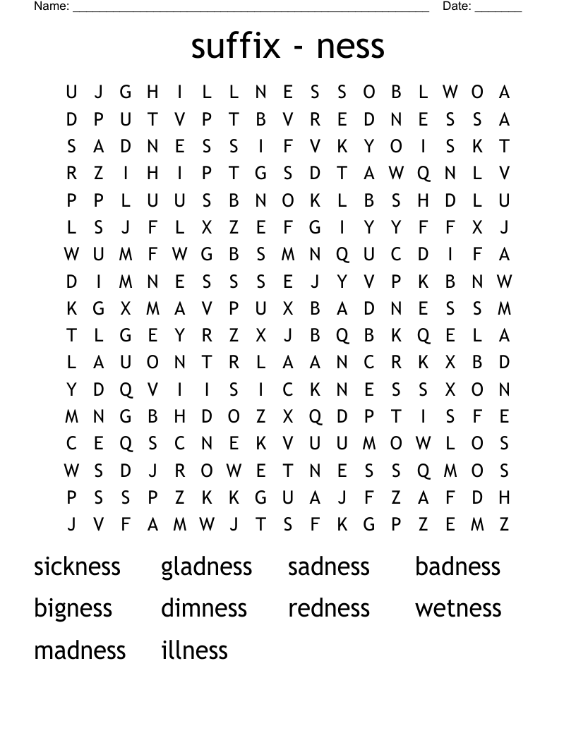 suffix - ness Word Search