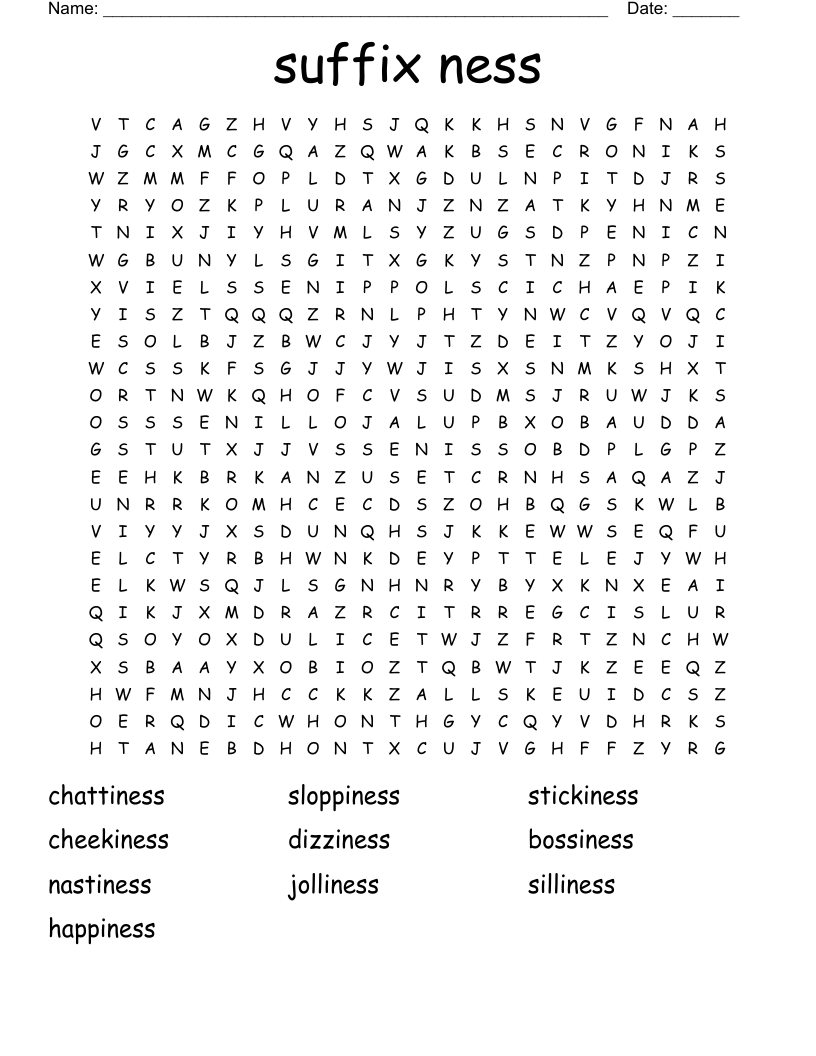 suffix ness Word Search