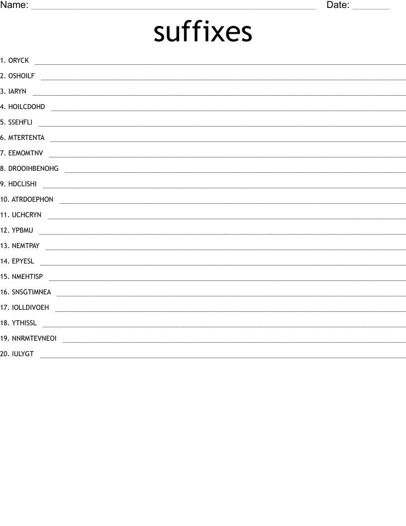 suffixes Word Scramble