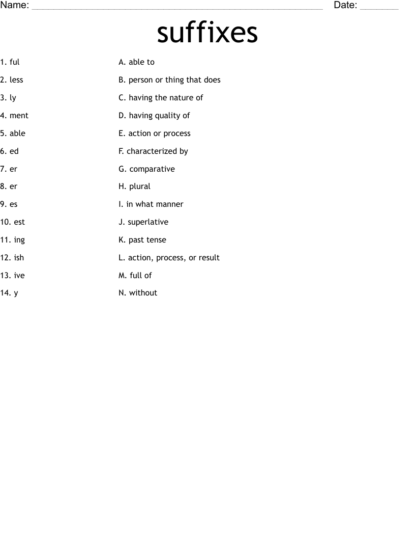 suffixes Worksheet