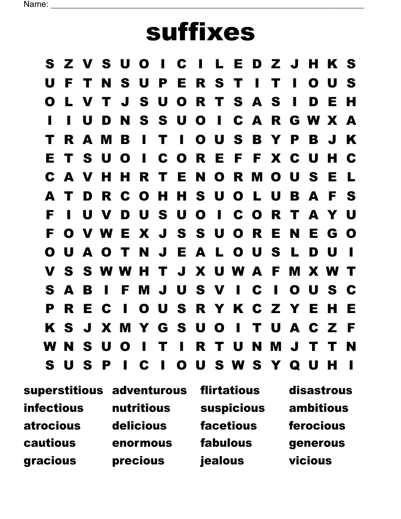 suffixes Word Search