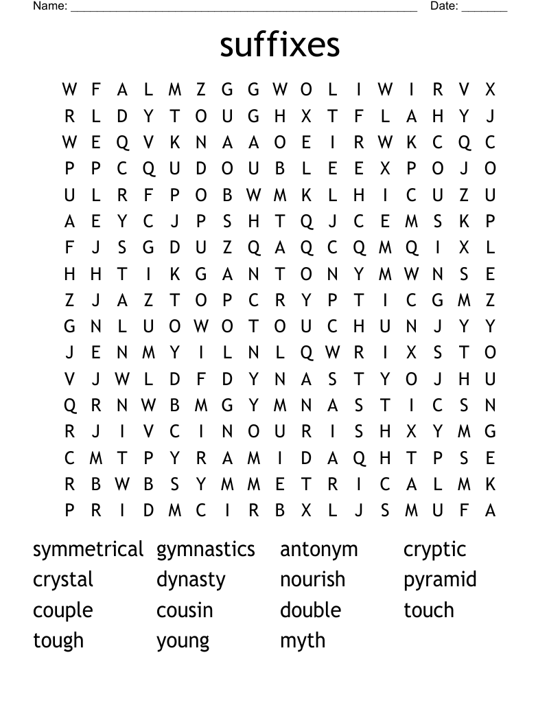 suffixes Word Search