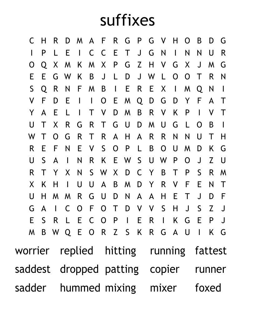 suffixes Word Search