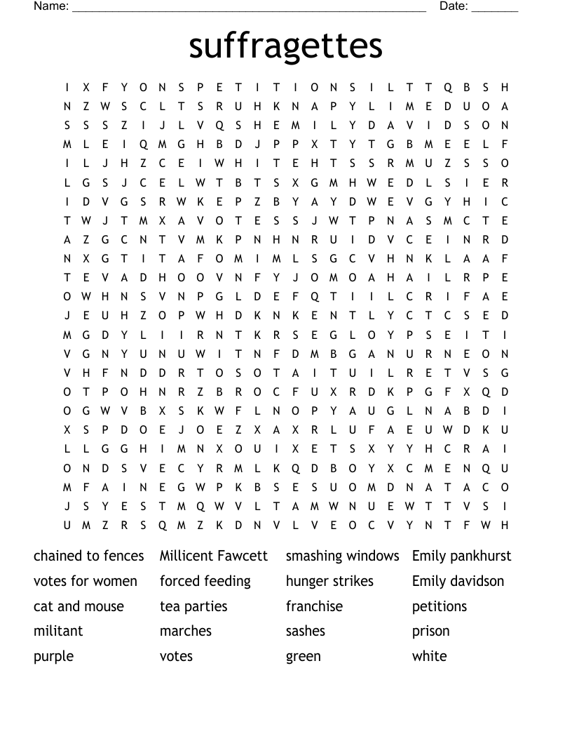 suffragettes Word Search