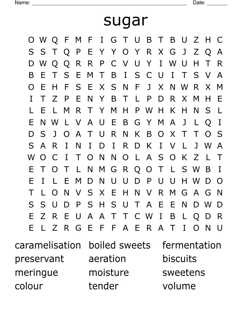 sugar Word Search
