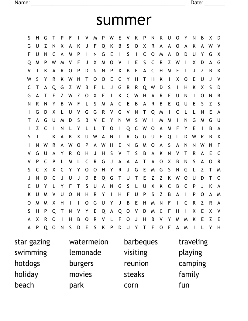 summer Word Search