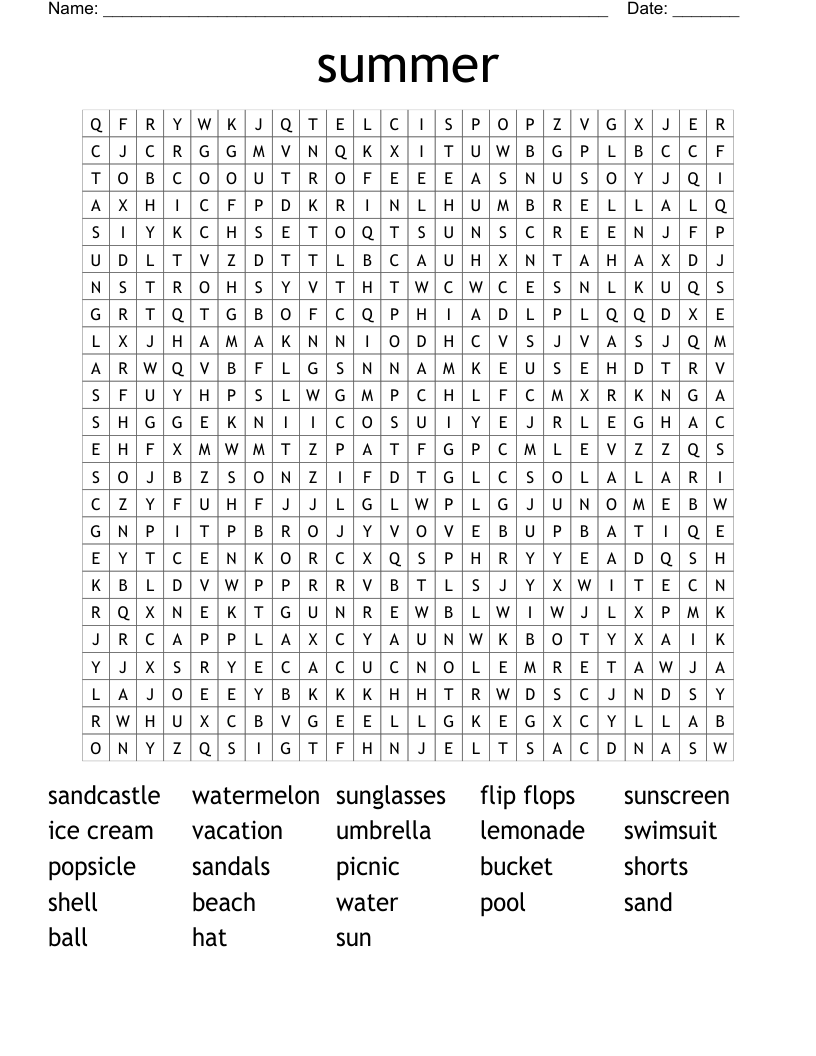 summer Word Search