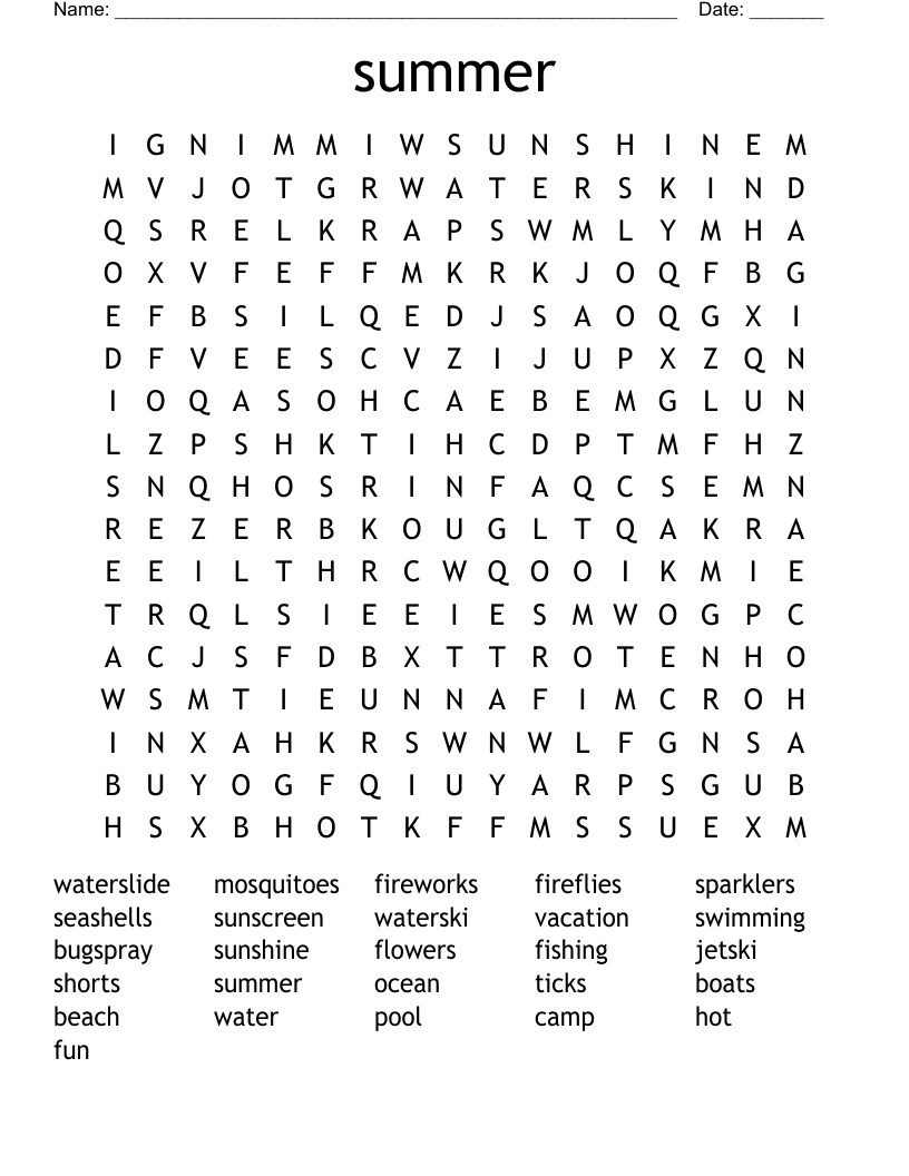 summer Word Search