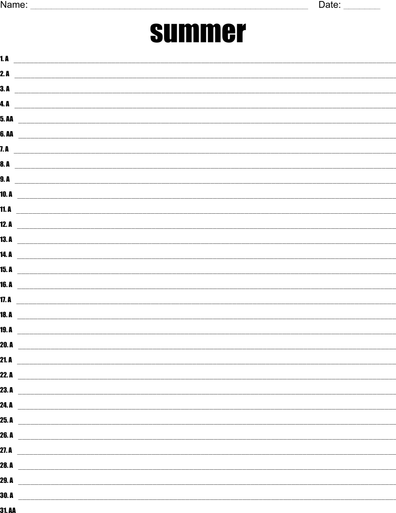 summer Word Scramble