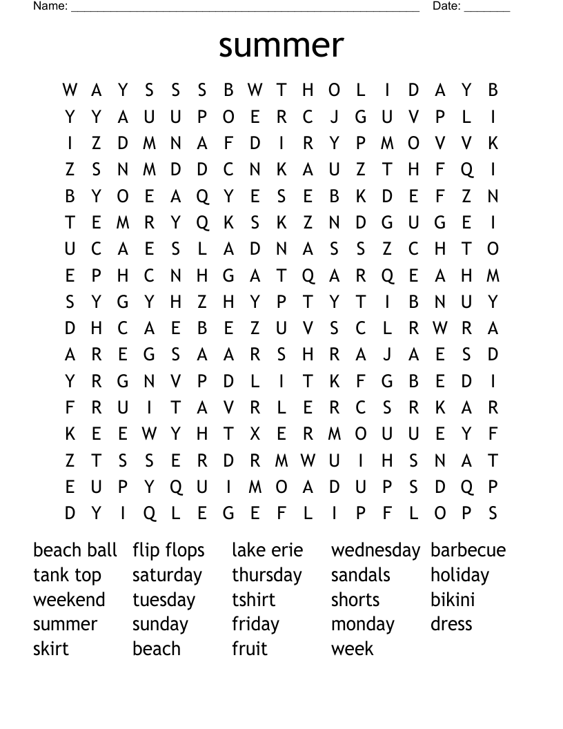 summer Word Search