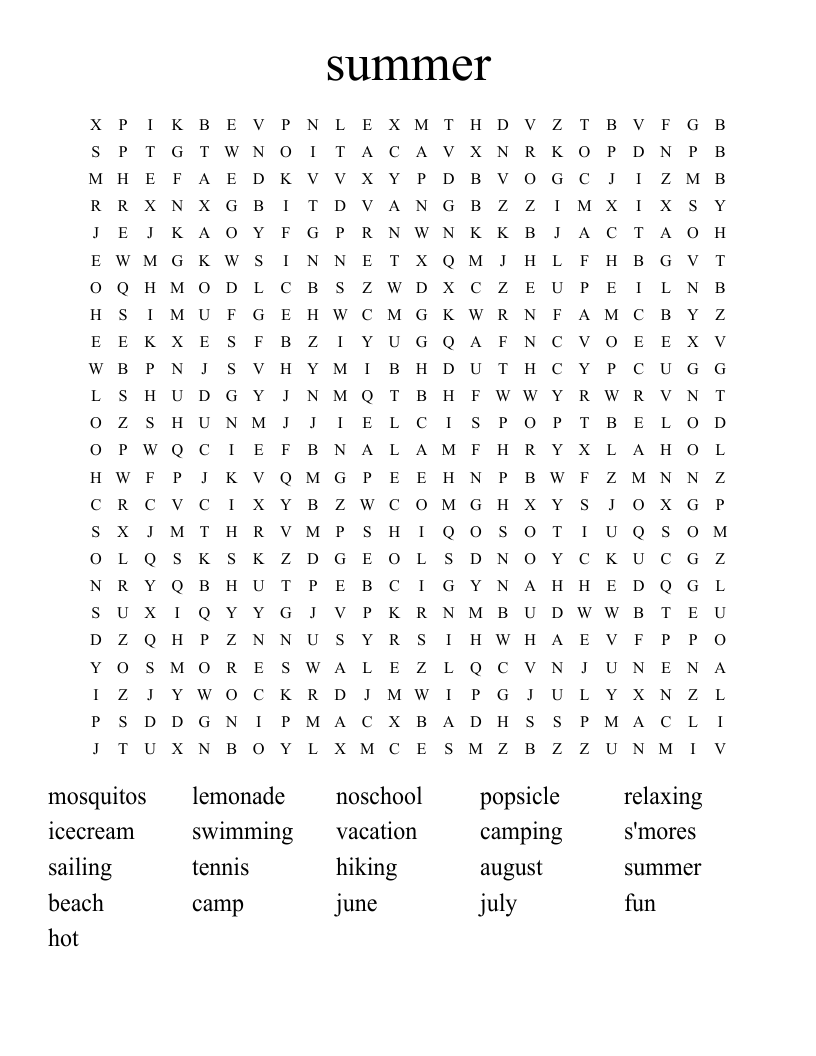 summer Word Search