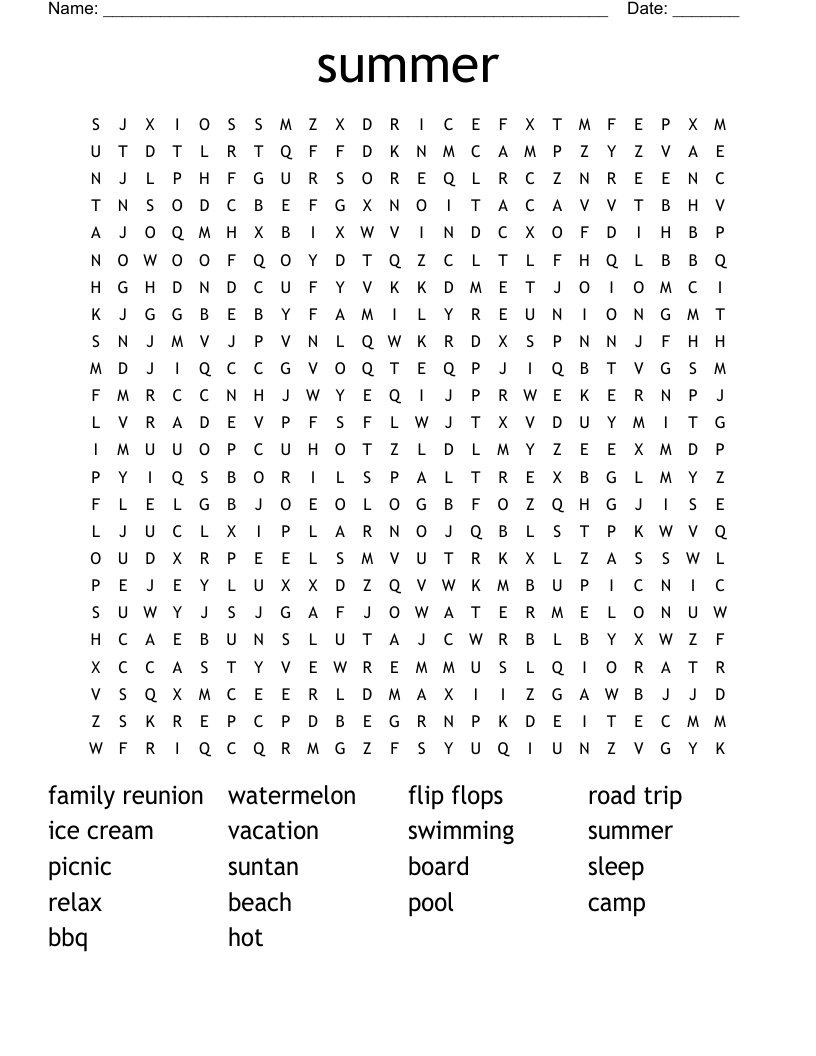summer Word Search