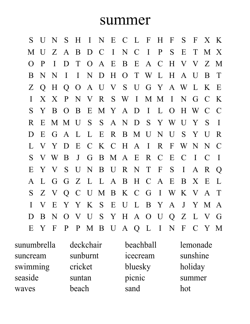 summer Word Search