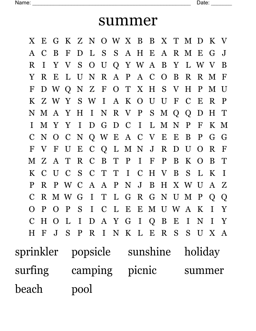 summer Word Search