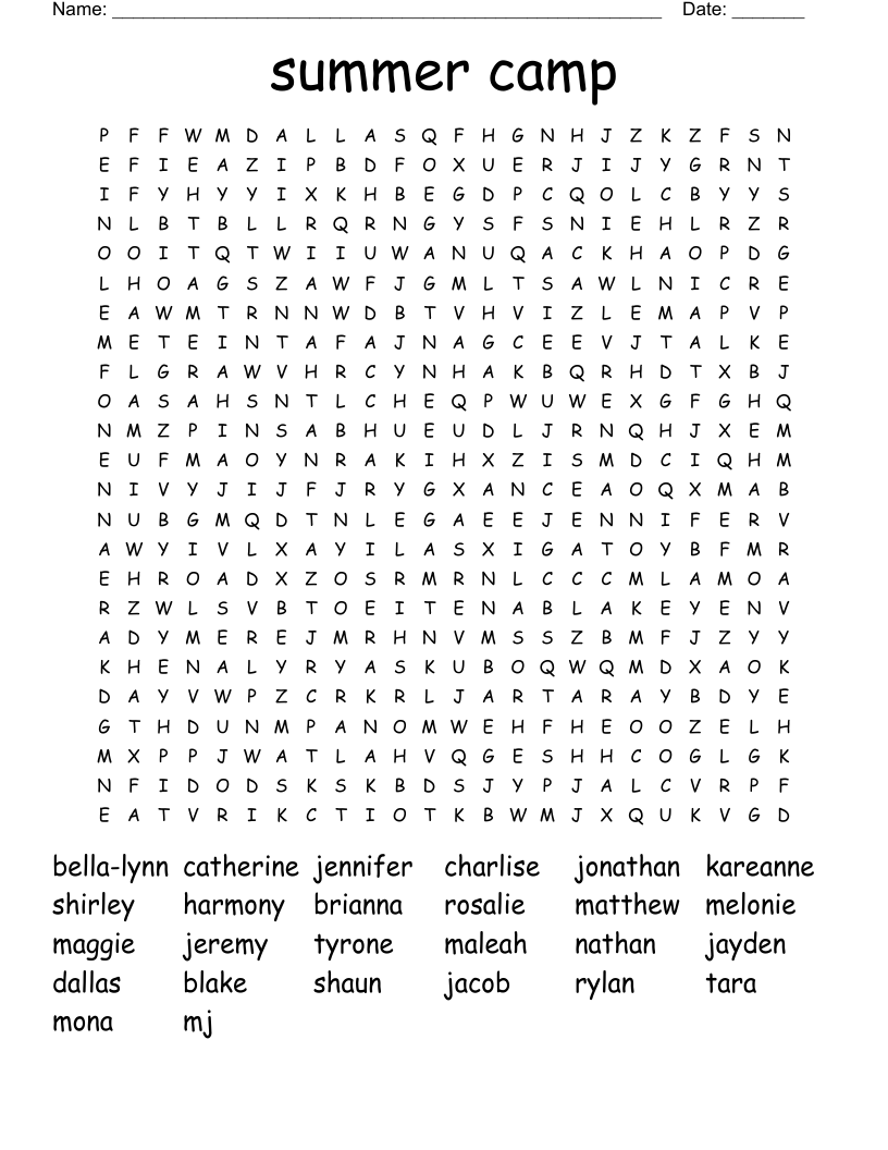 summer camp  Word Search
