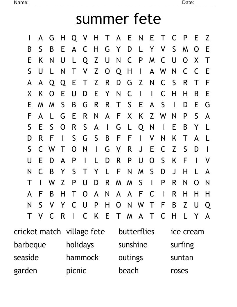summer fete Word Search