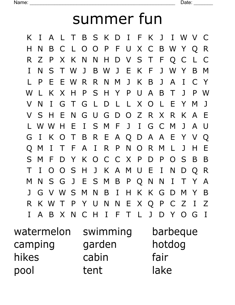 summer fun Word Search