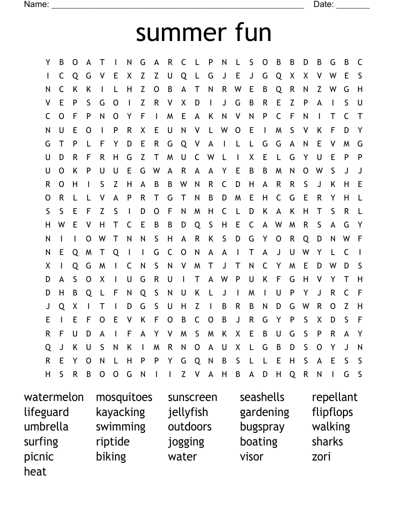 summer fun Word Search