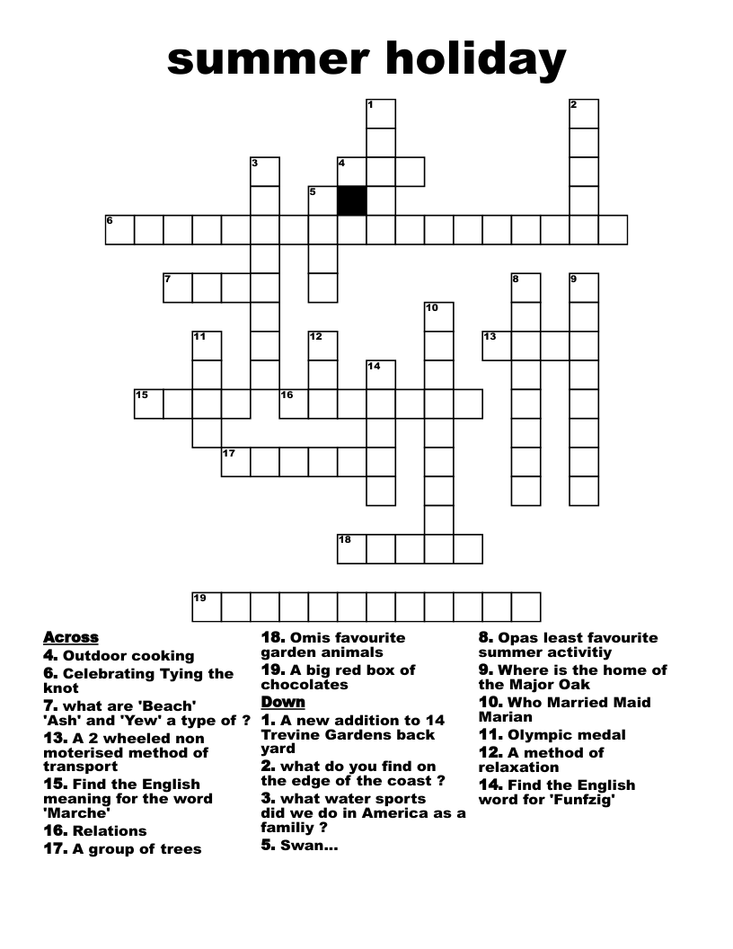 summer holiday Crossword