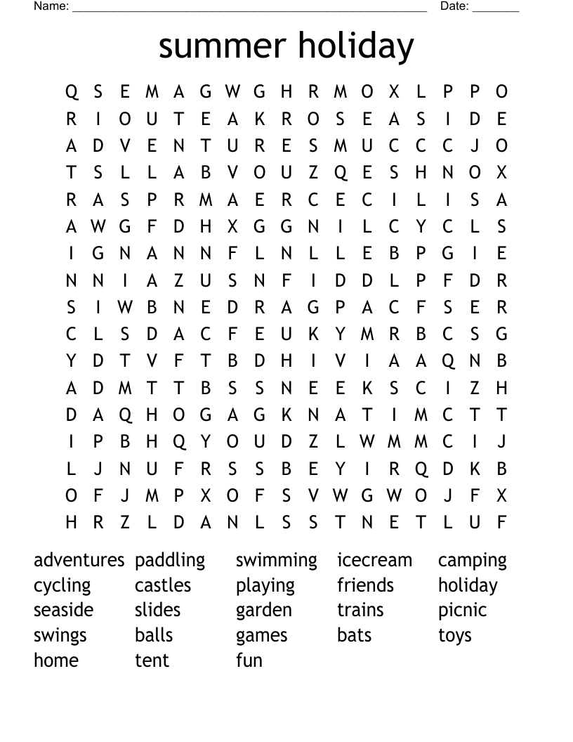 summer holiday Word Search