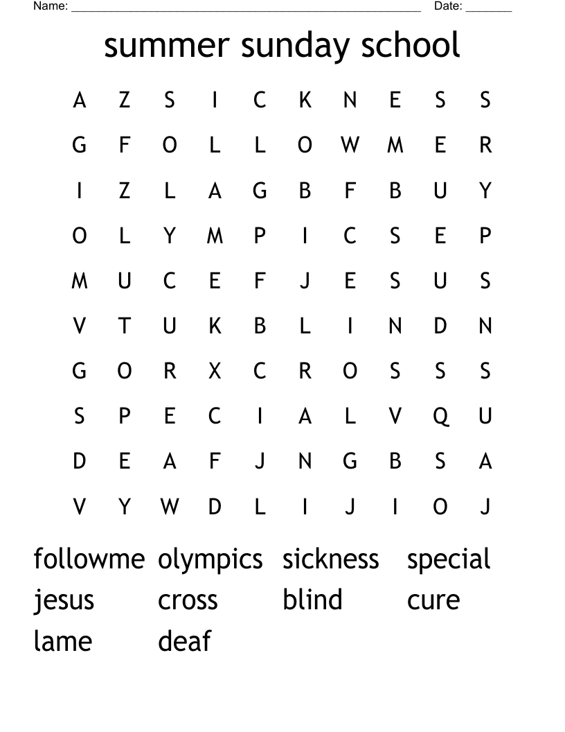 summer sunday school Word Search