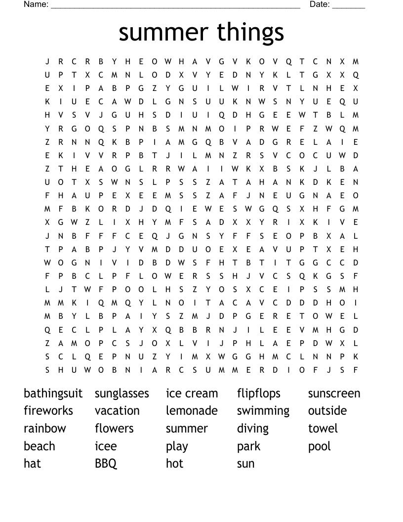 summer things Word Search