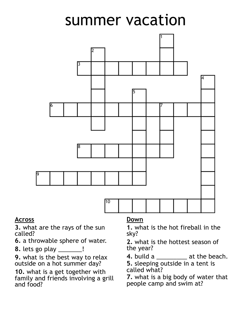 summer vacation Crossword
