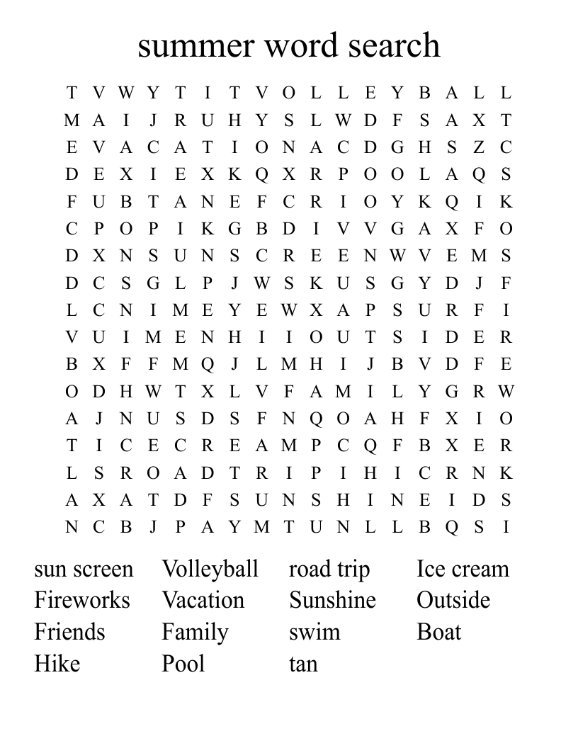summer word search