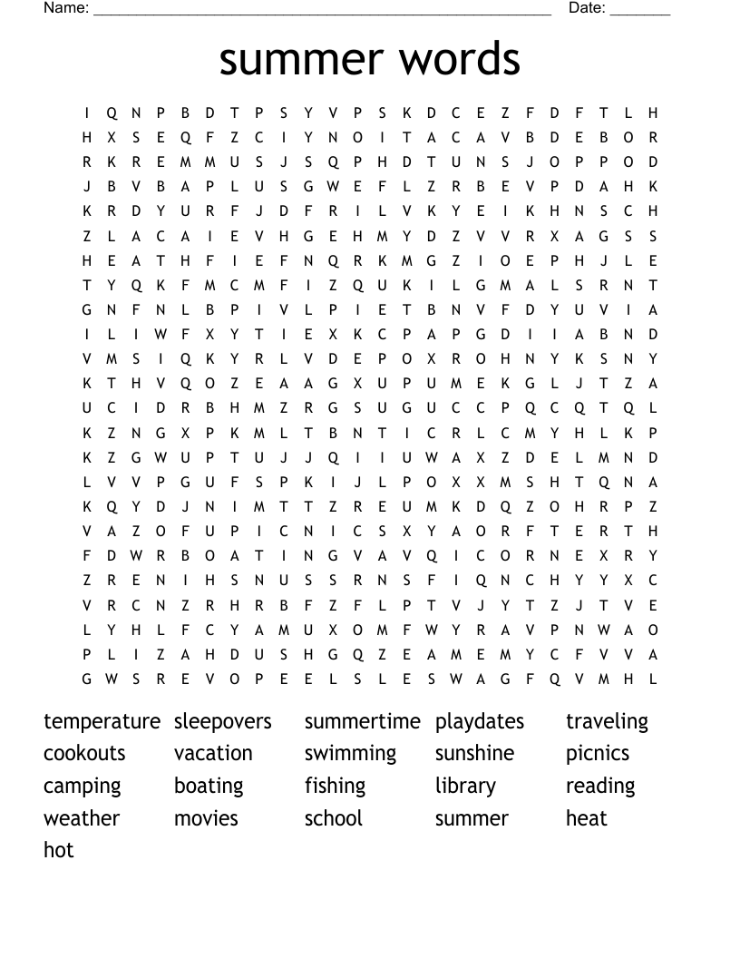 summer words Word Search