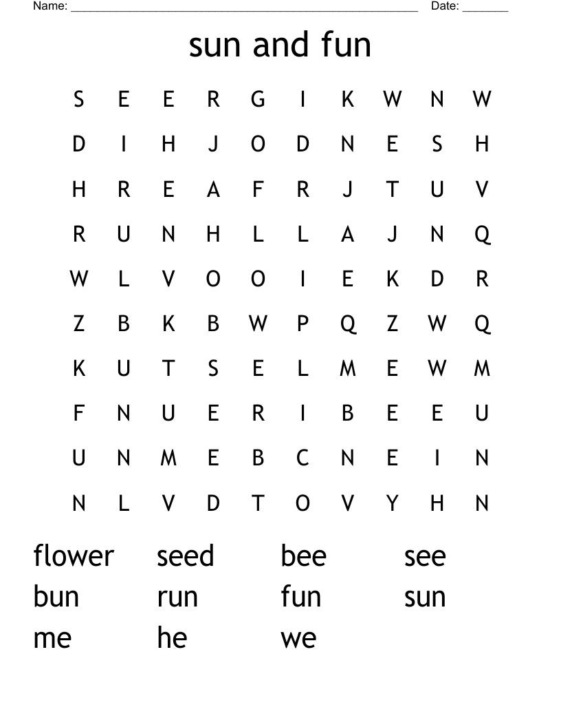 sun and fun Word Search