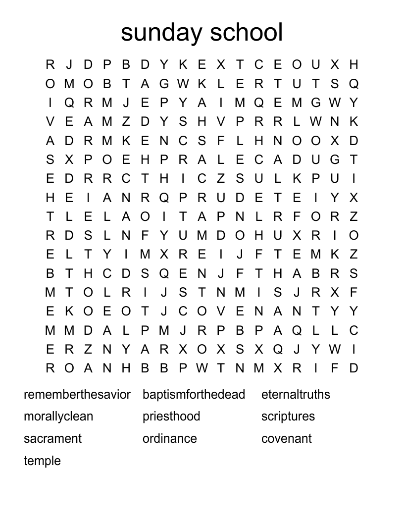 sunday school Word Search